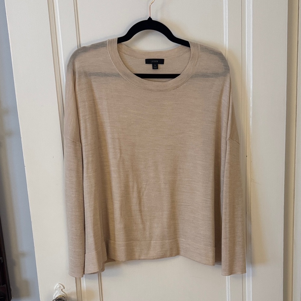 J. Crew Women's Long Sleeve Beige Top Merino Wool